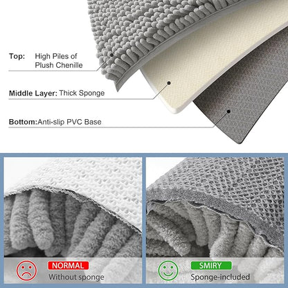 Smiry Luxury Chenille Bathroom Rugs 70x24, Extra Soft and Absorbent Shaggy Bath Mat, Machine Washable, Non-Slip Plush Carpet Runner for Tub, Shower, and Floor, Home Decor Accessories, Light Grey