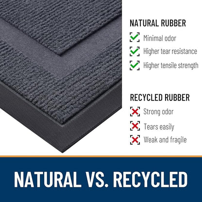 OLANLY Front Door Mat Indoor Outdoor Entrance, Waterproof All-Season, All-Weather Doormat, Sturdy Natural Rubber, Fade Resistant, Low Profile, Easy Clean Patio Porch Entryway Mat, 71x47, Light Grey
