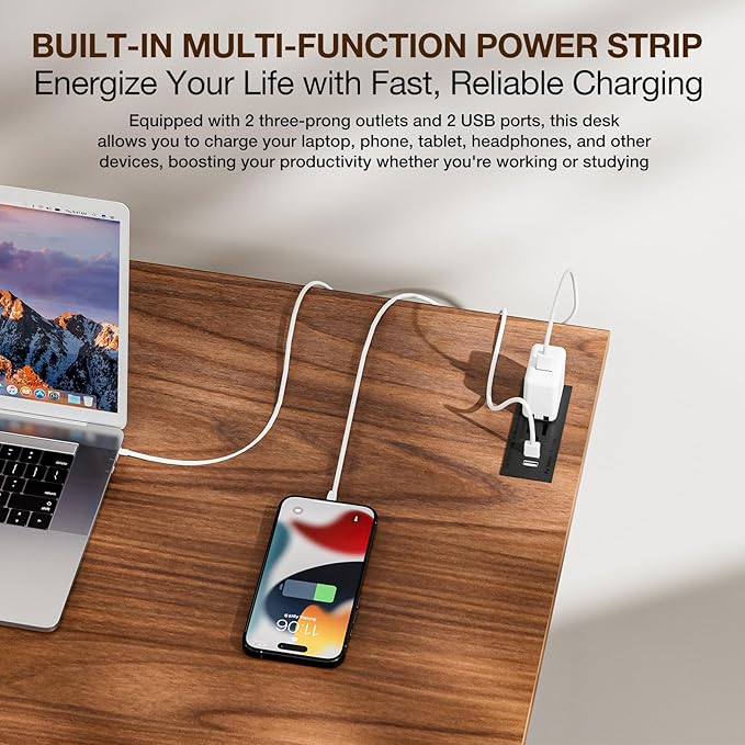 TEMI Long Computer Desk Folding Table - No Assembly, Compact 55.1" Foldable Desk with Power Outlets & USB Charging Port, Portable Lagre Office Desk, Ideal Large Study Table for Narrow Spaces, Walunt