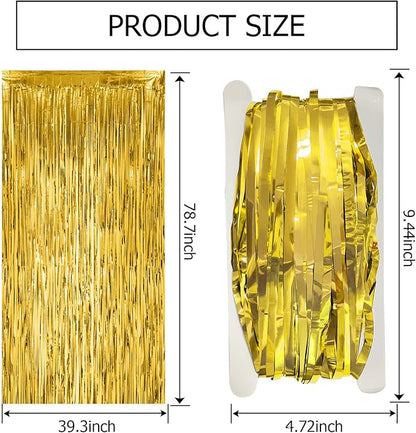2 Pack Gold Fringe Curtain Backdrop Tinsel Streamers Birthday Party Decorations Christmas Photo Booth Backdrop New Year Halloween Graduation Baby Shower Theme Party Decorations