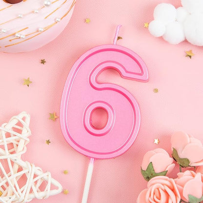 PHD CAKE 2.76 Inch Luxe Pink 6 Number Birthday Candles, Pink Number Candles, Cake Number Candle, Party Celebration