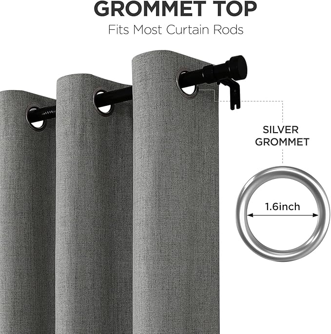 Joydeco Grey Blackout Curtains 120 Inches Long, Extra Long Curtains 120 Inch Length 1 Panel for Bedroom, Thermal Insulated Linen Black Out Curtains with Grommets(100x120, Grey)