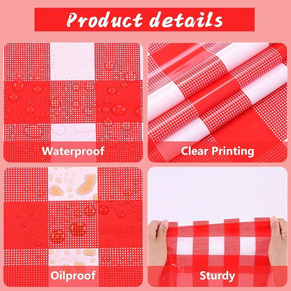Kesfey Red and White Checkered Tablecloths 3 Packs Red Gingham Plastic Table Cloths 54 X 108 Inches Disposable Waterproof Party Picnic Table Covers Rectangle Checkered Tablecover for Birthday Decor