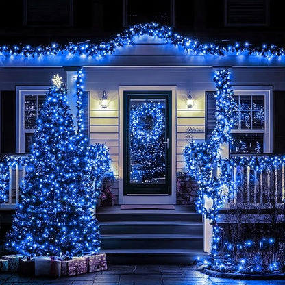 Nisocy 66FT 200 LED Blue String Lights with Green Wire, Waterproof Seasonal Fairy Lights with 8 Modes, Indoor Outdoor Decorative Lighting for Christmas Tree, Party, Garden, Patio