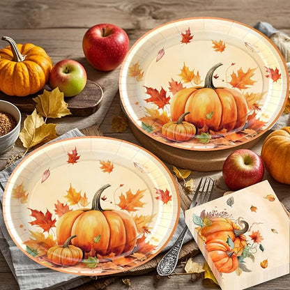 100Pcs Thanksgiving Oval Paper Plates and Napkins Set,10" x 12" Large Disposable Plates for Thanksgiving Party