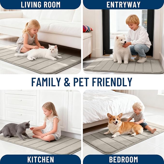 OLANLY Memory Foam Long Bathroom Rugs Runner 70x24, Super Soft Absorbent Bath Mat, Quick Dry, Machine Washable Shower Floor Rugs, Bathmat Carpet, Bathroom Home Decor Accessories, Warm Taupe
