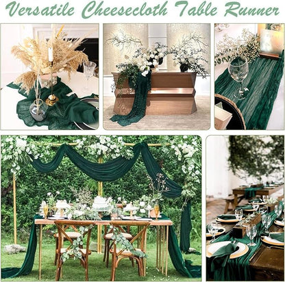 10 Pack Emerald Green Cheesecloth Christmas Table Runner 35 x 120 inch Long Boho Cheese Cloth Gauze Table Runners for Wedding Bridal Shower Birthday Party Christmas Decorations