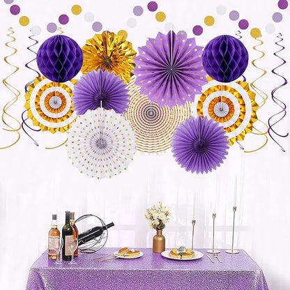Purple-Gold Graduation Party-Decoration - 33pcs Kits Banner, Streamers Tassel Garland,Tissue Pom Poms Honeycomb, Paper Lantern Fans,Wedding Girl Birthday Baby Bridal Shower Decor Hugtmr