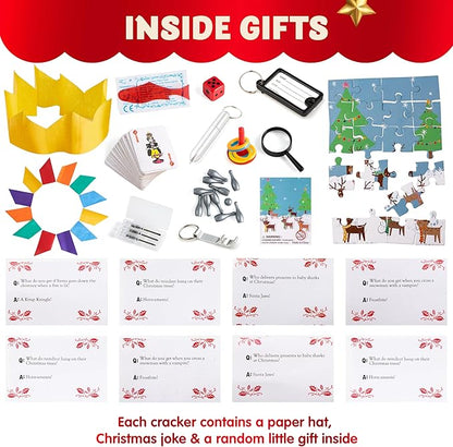 JOYIN 12 Pack Christmas Non-Snap Party Favor, Red & Green Snowflake Party Table Favor Includes Party Hat, Jokes & Gifts, Xmas Gifts Prizes for Christmas Holiday Dinner Traditions Supplies