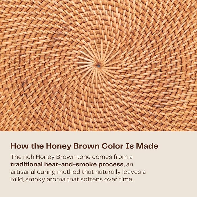 6-Pack Rattan Placemats - 13-inch Round Placemats (Honey Brown) - Woven Place Mats, Round Table Mats - Wicker Chargers for Dinner Plates, Plate Chargers Boho - Rattan Decor, Kitchen Table Decor
