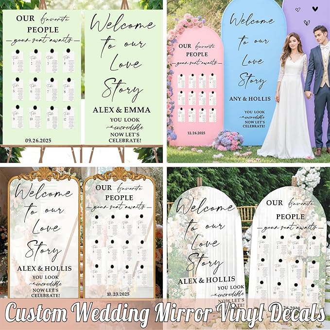 Personalized Wedding Sign Decals for Mirror Custom Welcome to Our Wedding Mirror Signs for Reception DIY Bride & Groom Names Date Vinyl Stickers Marriage Lettering Vinyl Decal for Party Entry Backdrop