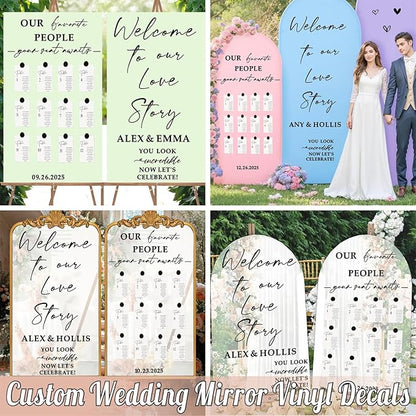 Personalized Wedding Sign Decals for Mirror Custom Welcome to Our Wedding Mirror Signs for Reception DIY Bride & Groom Names Date Vinyl Stickers Marriage Lettering Vinyl Decal for Party Entry Backdrop