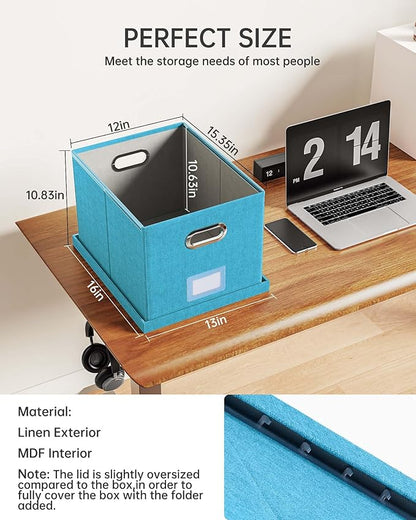 2 Pack File Storage Organizer, Document Organizer, Portable File Box with Lid, Fit for Letter/Legal File Folder Storage,Calamine Blue+Cobalt Green,Box only