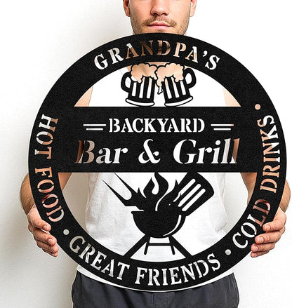 Custom BBQ Fire Pit Metal Sign, Personalized Grill Cut Name Wall Decor for Outdoor Garden, Rustic Patio Barbecue Decor