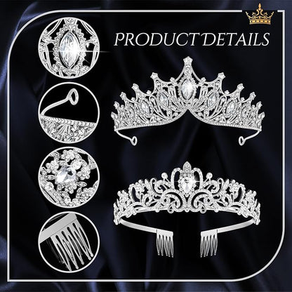 Kigeli 4 Pack Queen Crowns for Women Pageant Crown with Combs Princess Rhinestones Tiara Headband Prom Tiara for Quinceanera Birthday Cosplay Wedding(Silver)