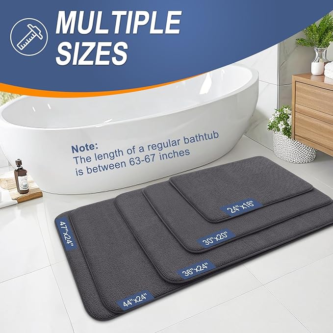 OLANLY Thick Memory Foam Bath Mat Rug 59x20, Extra Soft Absorbent Bathroom Rug, Quick Dry Bath Mats, Non-Slip, Machine Washable Carpet for Bathroom, Tub and Shower, Home Decor Accessories, Dark Grey