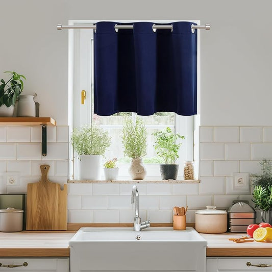 ChrisDowa Blackout Curtains 36 Inches Long for Living Room, Grommet Thermal Insulated Room Darkening Curtains for Bedroom (1 Panel Set, Navy Blue, 42W x 36L)