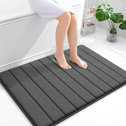 OLANLY Memory Foam Bath Mat 40x32, Super Soft Absorbent Bathroom Rugs, Quick Dry, Machine Washable Shower Floor Rugs, Bathmat Carpet, Bathroom Home Decor Accessories, Black