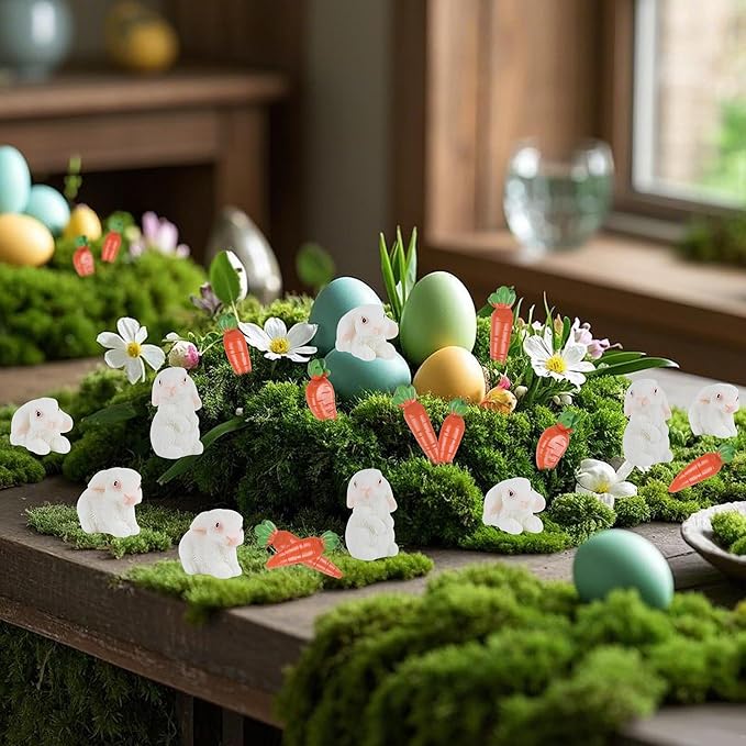 DR.DUDU 24 PCS Mini Bunnies Easter Decor - Mini Resin Animals Rabbits, Miniature Figurines Tiny Animals to Hide, for Easter Egg Filler Stuffers DIY Crafts Fairy Gardens Table Decor (White)