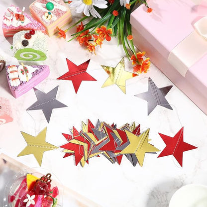 Patelai Glitter Star Garland Banner Christmas Decor 130 Feet Star Hanging Bunting Banner Twinkle Backdrop for Homecoming Classroom Wedding Birthday Halloween Party Supplies(Red, Black, Gold)