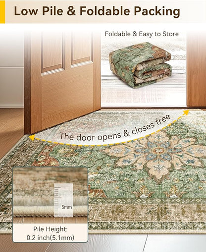 Area Rugs 2'6''x8' Runner Rug Non Slip Washable for Kitchen Hallway Bedroom Beside Laundry Room Bathroom Rug, Floor Carpet, Brick Red Rust Neutral Brown Burnt Orange Green