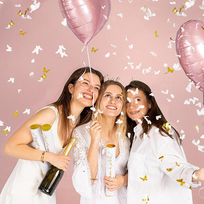 PrimePure Confetti Cannon Party Poppers - Butterfly White Confetti Poppers - 6 Pack - White Paper & Gold Butterfly Pop Gun for Wedding Send Off, Bridal Shower, New Years Eve 2026, Birthday, Parties