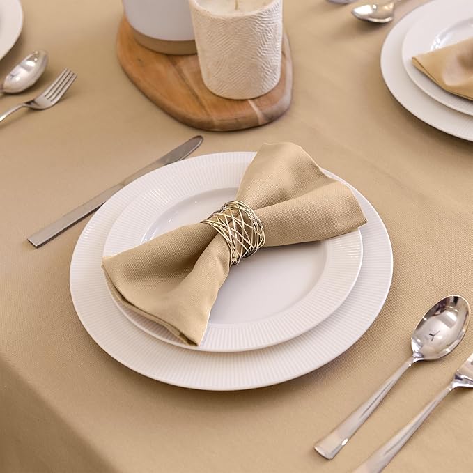 Encasa XO Light Beige Cloth Napkins Set of 6, 17"x17" | Solid Color Cotton Dinner Napkins | Washable & Reusable Napkins for Dining Table Fall Decoration, Holiday & Christmas Festivals