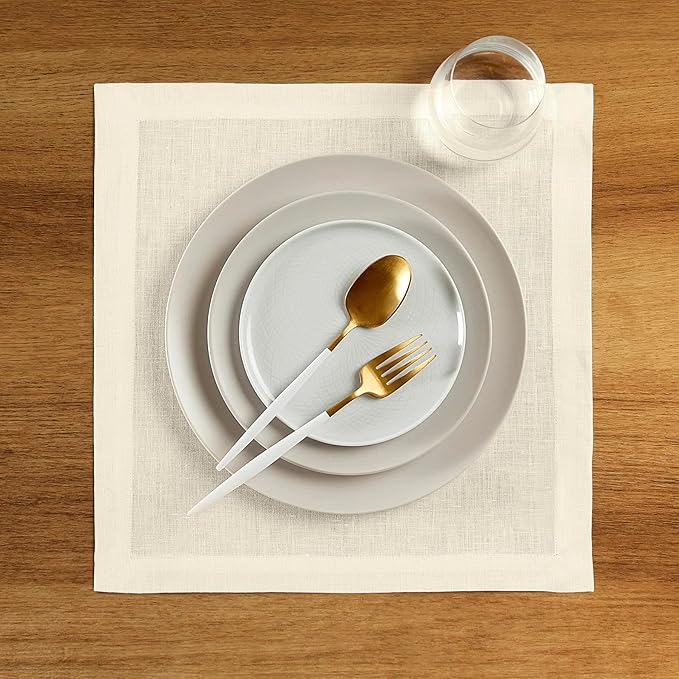 Solino Home Ivory Placemats Set of 4-100% Pure Linen Placemats 14 x 14 Inch for Fall, Autumn, Christmas, New Year - Fete
