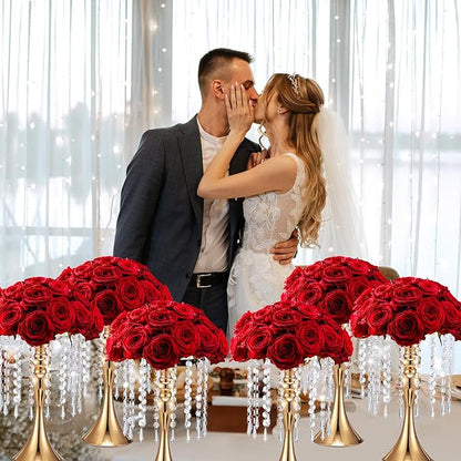 Unittype 8 Pcs Wedding Centerpieces for Tables 13 Inch Tall, Crystal Flower Stand Floral Vases for Tabletop Flower Arrangement Stand Valentines Gift Baptism Christmas Party Decor (Gold)