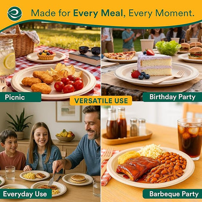 ECO SOUL Compostable 9 Inch(1000-Pack) Biodegradable Heavy-Duty Disposable Eco-Friendly Paper Plates for Thanksgiving Dinner & Parties, Wedding, Event