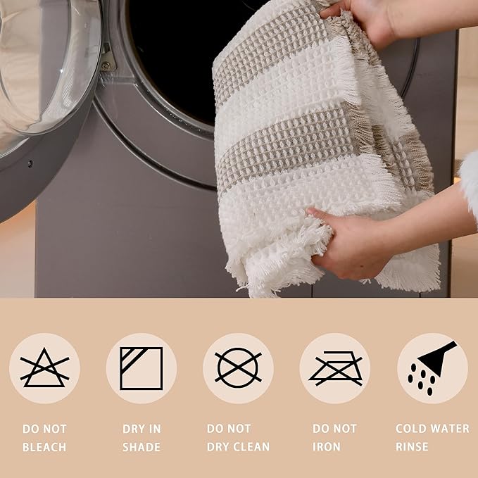 Waffle Bath Mat Non Slip, Boho Bathroom Rug, Super Absorbent Quick Dry Bathroom Mat, Soft Farmhouse Bath Rug with Tassels, Small Washable Shower Mats for Floor 20"x32", White and Taupe