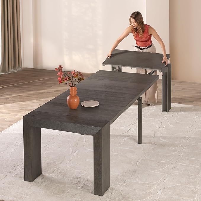 Transformer Table - Solid Wood Extendable Dining Table, Seats 2-12, Expandable Dining Room Table, Space-Saving Furniture, Kitchen and Dining Room Furniture (Dark Grey, Table Only)