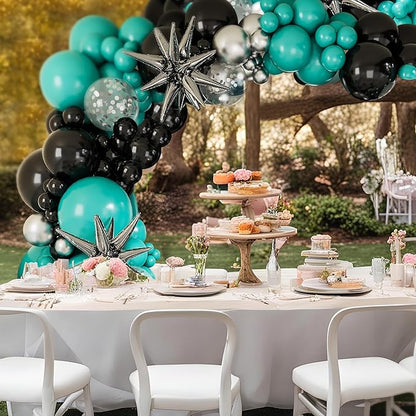 Teal Balloon Garland Arch Kit,127Pcs Teal Blue Black and Silver Balloon for Gender Reveal Birthday Wedding Baby Shower Graduation Party Decorations