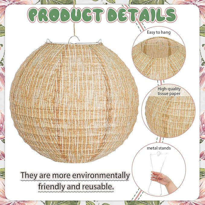 10Pcs 10" Boho Fall Party Decorations, Hanging Round Print Burlap Paper Lanterns for Office Ceiling Home Patio Neutral Baby Bridal Shower Wedding Rustic Boho Classroom Decor (10inch)