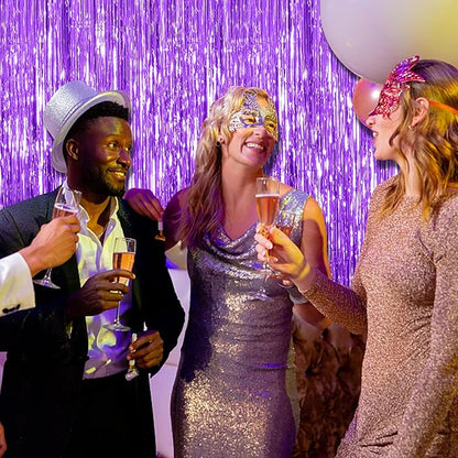 5 Pack Purple Backdrop Tinsel Streamers Foil Fringe Backdrop Halloween Party Decorations Purple Backdrop Curtain Birthday Graduation Bachelorette Christmas New Year Party Decorations