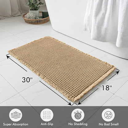 MIULEE Set of 2 Waffle Bathroom Rugs, Boho Bath Rugs Non Slip Washable, Super Absorbent Bath Mats, Ultra Soft Rubber Backed Shower Mats for Bathroom Floor, Tub and Shower, Brown, 18x30 Inch