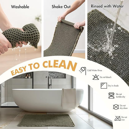 MIULEE Set of 2 Waffle Bathroom Runner Rugs, Boho Bath Rugs Non Slip, Super Absorbent Runner Bath Mats, Rubber Backed Shower Mats for Hallway Bedroom Laundry Room, Green, 2'x5'(24x60 Inch)