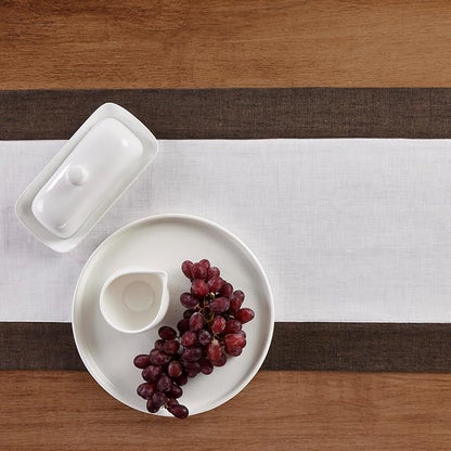 Solino Home Linen Table Runner 90 Inches Long - Chambray Brown and White 100% Pure Linen 14 x 90 Inch Table Runner for Dining, Fall, Autumn, Thanksgiving - Contempo