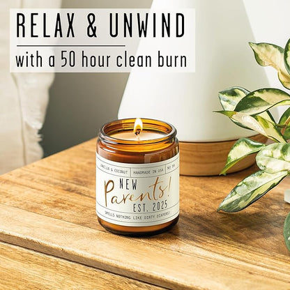 New Parents Gifts for Couples - 'New Parents Est 2025' Candle, w/Coconut, Vanilla I Mom and Dad Gifts for New Parents After Birth I First Time Parents Gift I Expecting Parents I 50 Hr Burn, USA Made