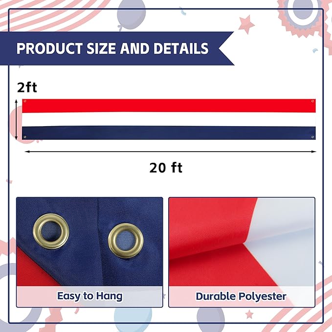 HOOSUN 4 Pack 2x20 Ft Patriotic Bunting American Flags for Outside,Patriotic Decorations Outdoor,USA Flags Presidents Day Decorations,4th of July decor Red White and Blue Banner for Porch