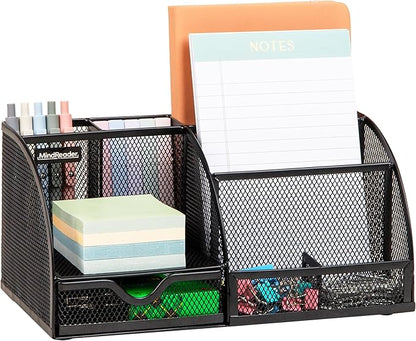 Mind Reader 7-Compartment Desktop Organizer, File & Accessory Storage, Metal Mesh Office Organizer for Desk, Workspace, Mail, Black
