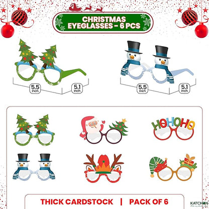 KatchOn, 12 Pcs Christmas Glasses and Hat Set | Christmas Photo Booth Props | Snowman Reindeer Headband and Holiday Eyeglasses | Christmas Decorations Indoor