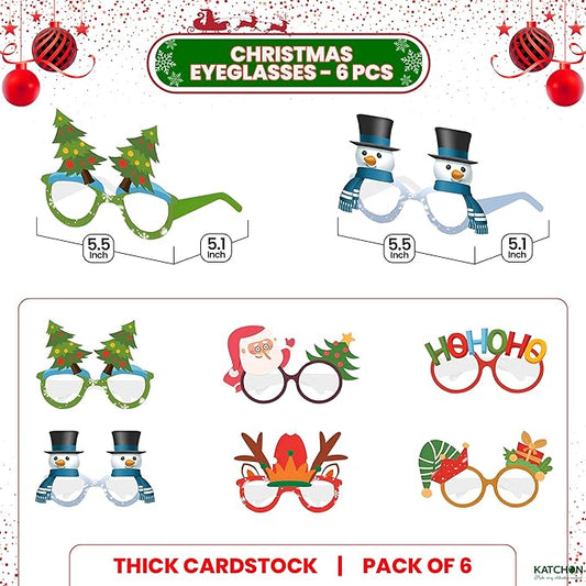 KatchOn, 12 Pcs Christmas Glasses and Hat Set | Christmas Photo Booth Props | Snowman Reindeer Headband and Holiday Eyeglasses | Christmas Decorations Indoor
