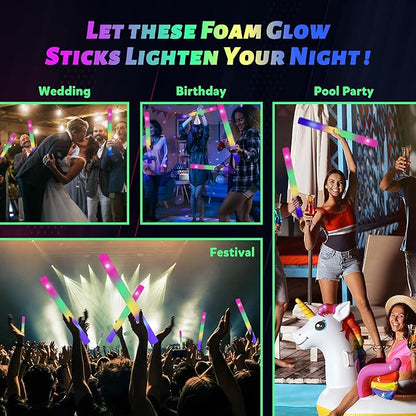100 Pcs 18.5 inch Foam Glow Sticks Bulk, 4 Color LED Light Foam Sticks, Glow In The Dark Party Supplies, 3 Modes Colorful Flashing for Birthday Wedding Easter Halloween Christmas