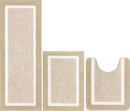 Pauwer Bathroom Rugs Sets 3 Piece Bathroom Shower Rugs with U-Shaped Contour Toilet Mat Absorbent Microfiber Plush Bath Mats Non Slip Bath Rugs Machine Washable Shaggy Bath Floor Mats
