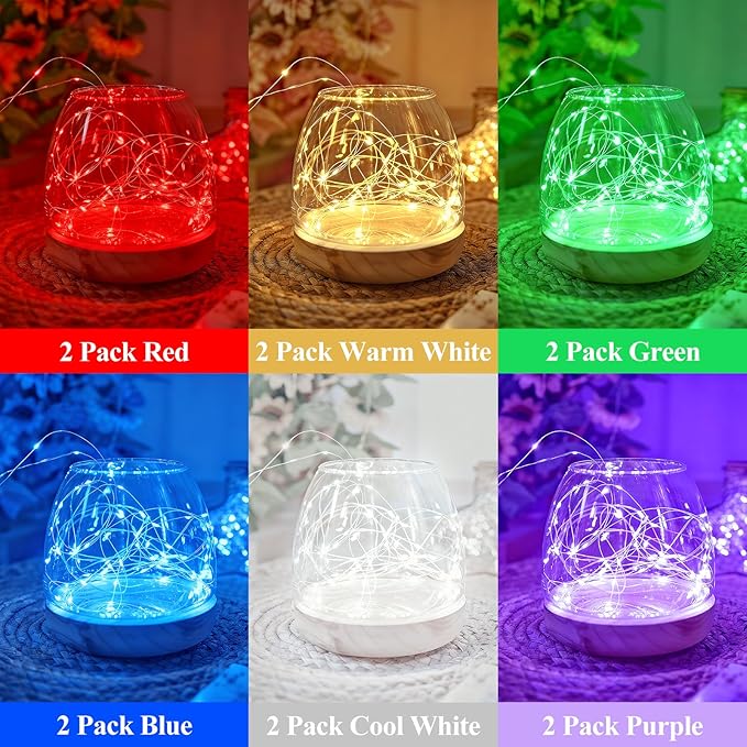 Lakumu 12 Pack Fairy Lights Battery Operated -7FT 20LED String Lights, Waterproof Silver Wire Firefly Starry Moon Lights for DIY Christmas Decorations Mason Jar Party Wedding Centerpiece Table Decor