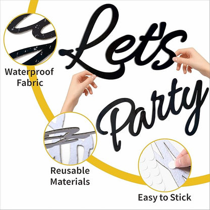 Let's Party Sign for Backdrop Decor Waterproof Lettering for Balloon Arch Garland Birthday Wedding Baby Shower Graduation Bachelorette Party Christmas Celebrate Decorations (Black)