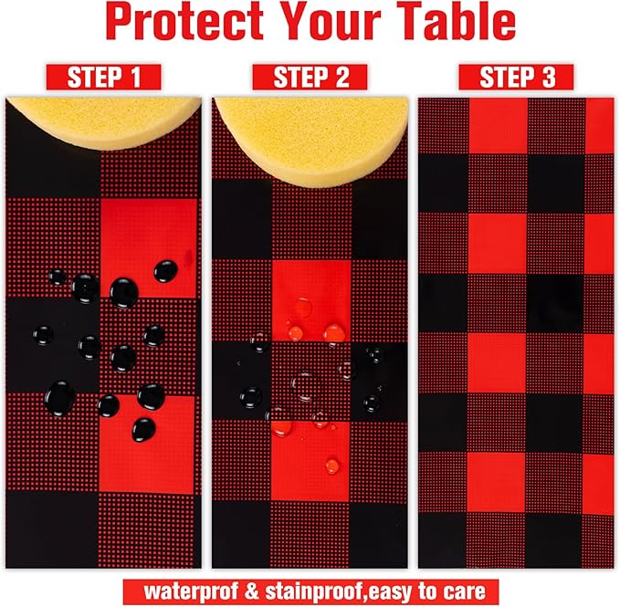 Kesfey 3 Packs Buffalo Check Plaid Table Cloth 54 x 108 Inches Red and Black Gingham Christmas Party Tablecloth Winter Plastic Checkered Tablecover for Dinner Picnic
