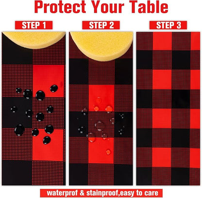 Kesfey 3 Packs Buffalo Check Plaid Table Cloth 54 x 108 Inches Red and Black Gingham Christmas Party Tablecloth Winter Plastic Checkered Tablecover for Dinner Picnic