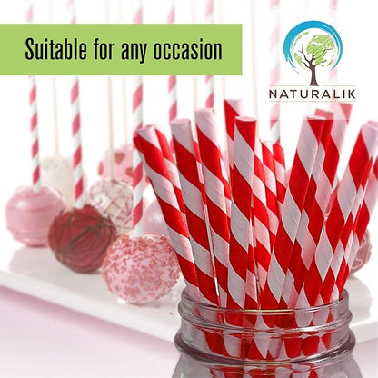 Naturalik 300 Pack Extra Durable Red Paper Straws Biodegradable- Heavy Duty Eco-Friendly Paper Straws Bulk- Drinking Straws for Juices, Restaurants and Party supplies, 7.7" (Red, 300ct)